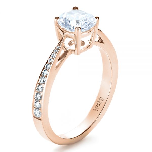 18k Rose Gold 18k Rose Gold Classic Engagement Ring With Bright Cut Set Diamonds - Three-Quarter View -  1396