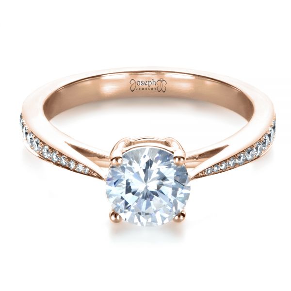 14k Rose Gold 14k Rose Gold Classic Engagement Ring With Bright Cut Set Diamonds - Flat View -  1396