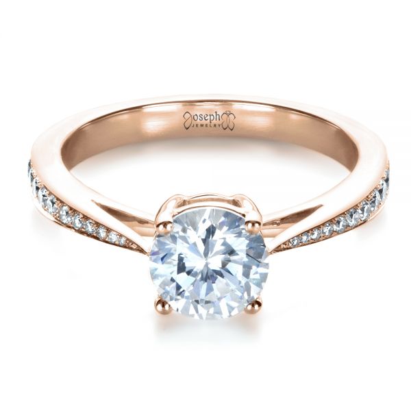 14k Rose Gold 14k Rose Gold Classic Engagement Ring With Bright Cut Set Diamonds - Flat View - 1396