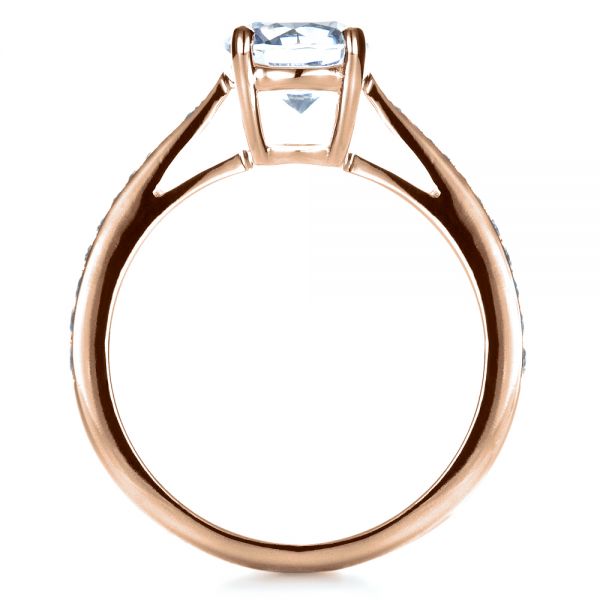18k Rose Gold 18k Rose Gold Classic Engagement Ring With Bright Cut Set Diamonds - Front View -  1396