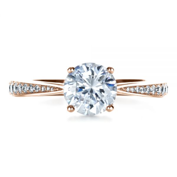 14k Rose Gold 14k Rose Gold Classic Engagement Ring With Bright Cut Set Diamonds - Top View -  1396