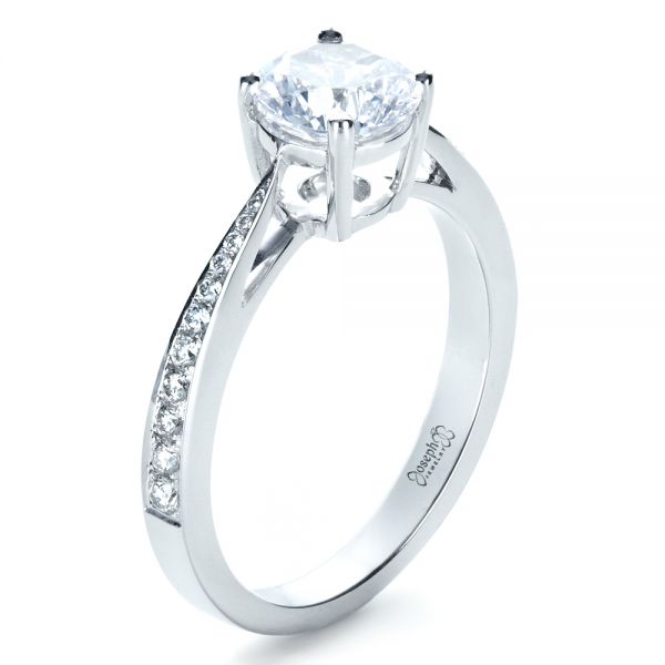 18k White Gold Classic Engagement Ring With Bright Cut Set Diamonds - Three-Quarter View -  1396