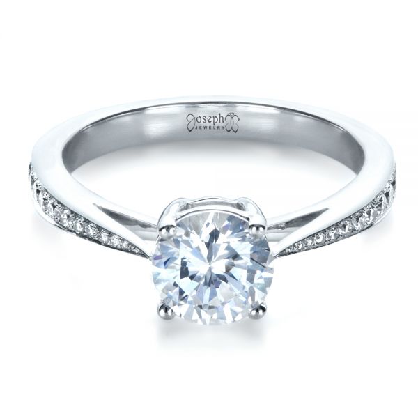 18k White Gold Classic Engagement Ring With Bright Cut Set Diamonds - Flat View - 1396