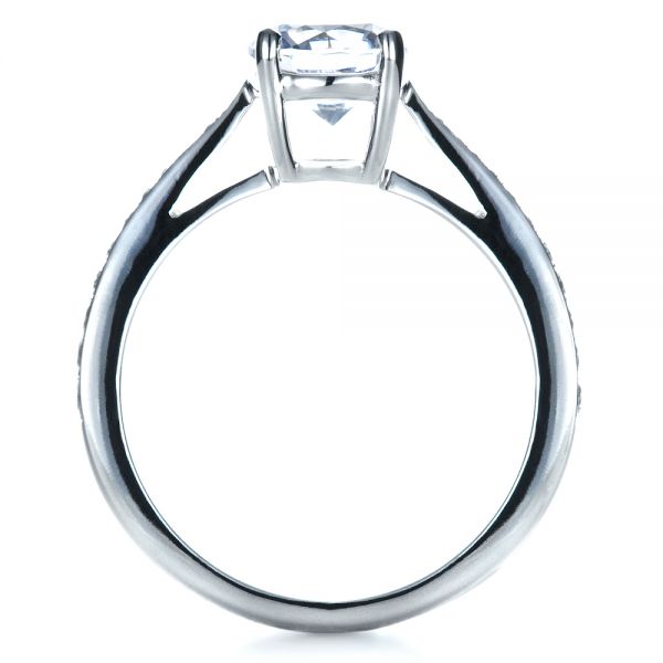 18k White Gold Classic Engagement Ring With Bright Cut Set Diamonds - Front View -  1396