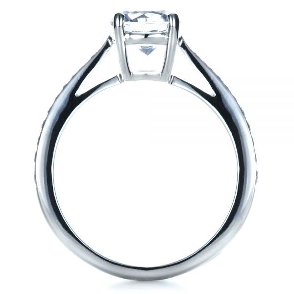 18k White Gold Classic Engagement Ring With Bright Cut Set Diamonds - Front View - 1396