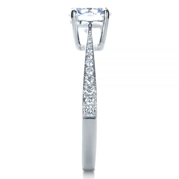 18k White Gold Classic Engagement Ring With Bright Cut Set Diamonds - Side View - 1396
