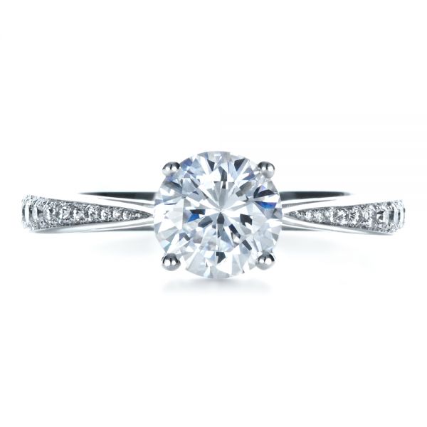 18k White Gold Classic Engagement Ring With Bright Cut Set Diamonds - Top View - 1396