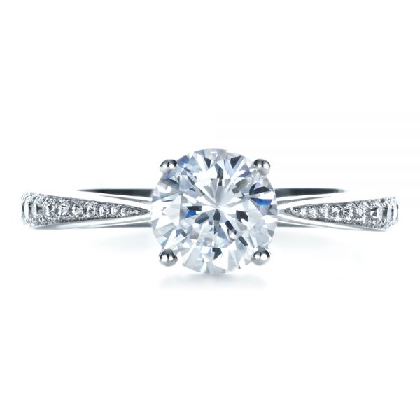 18k White Gold Classic Engagement Ring With Bright Cut Set Diamonds - Top View -  1396