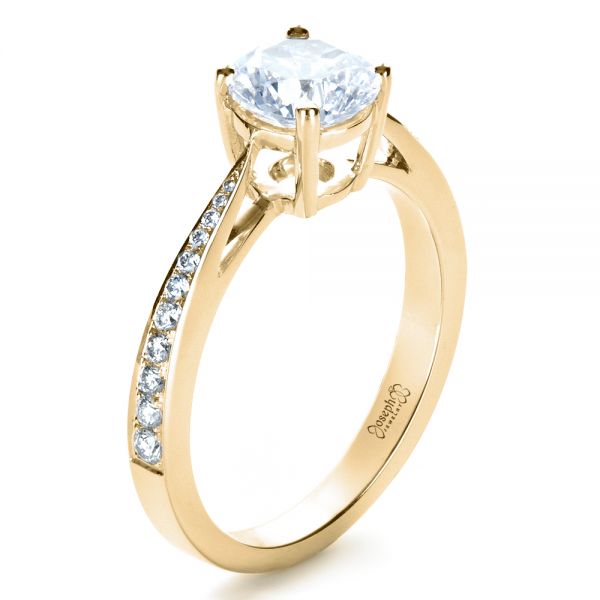 18k Yellow Gold 18k Yellow Gold Classic Engagement Ring With Bright Cut Set Diamonds - Three-Quarter View -  1396