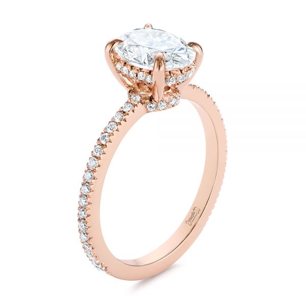 18k Rose Gold 18k Rose Gold Classic Oval Diamond Engagement Ring - Three-Quarter View -  105741