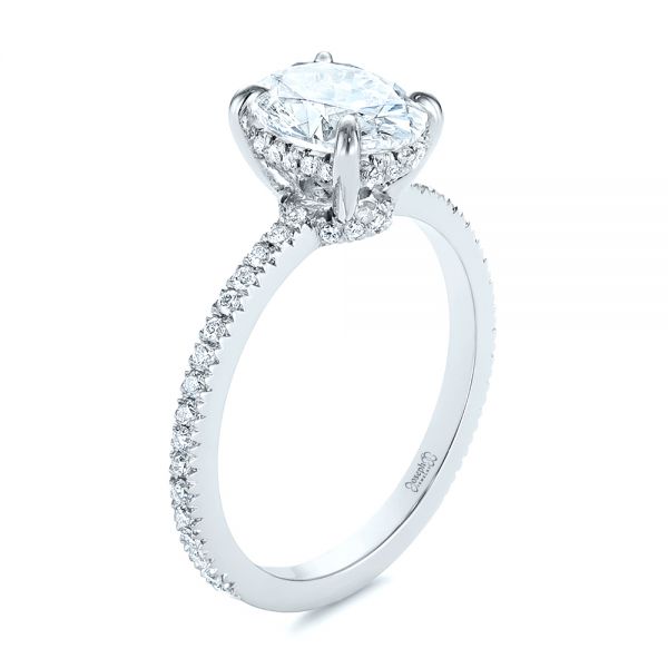 14k White Gold 14k White Gold Classic Oval Diamond Engagement Ring - Three-Quarter View -  105741