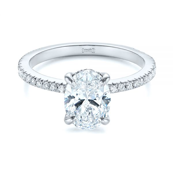 18k White Gold 18k White Gold Classic Oval Diamond Engagement Ring - Flat View -  105741