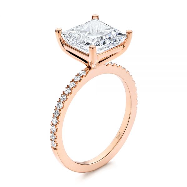 14k Rose Gold Classic Princess Cut Diamond Engagement Ring - Three-Quarter View -  106268