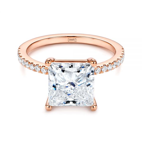 14k Rose Gold Classic Princess Cut Diamond Engagement Ring - Flat View -  106268 - Thumbnail