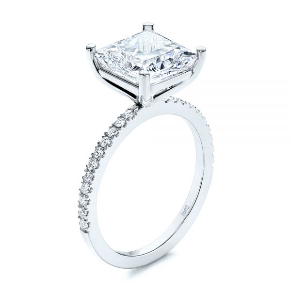 18k White Gold 18k White Gold Classic Princess Cut Diamond Engagement Ring - Three-Quarter View -  106268 - Thumbnail