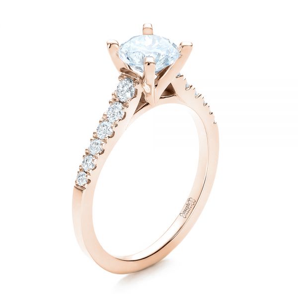 18k Rose Gold 18k Rose Gold Classic Tapered Diamond Engagement Ring - Three-Quarter View -  101022