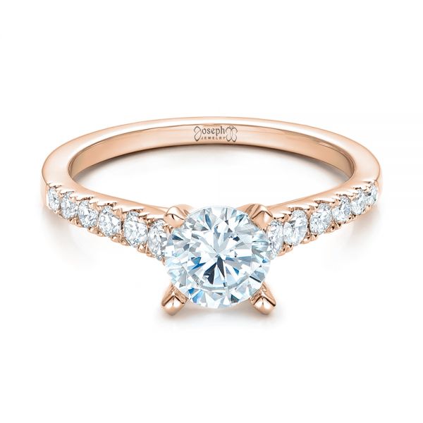 18k Rose Gold 18k Rose Gold Classic Tapered Diamond Engagement Ring - Flat View -  101022