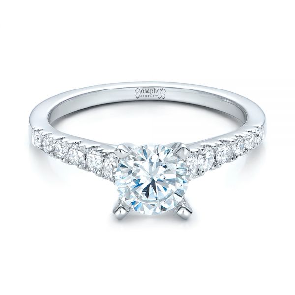 18k White Gold Classic Tapered Diamond Engagement Ring - Flat View -  101022