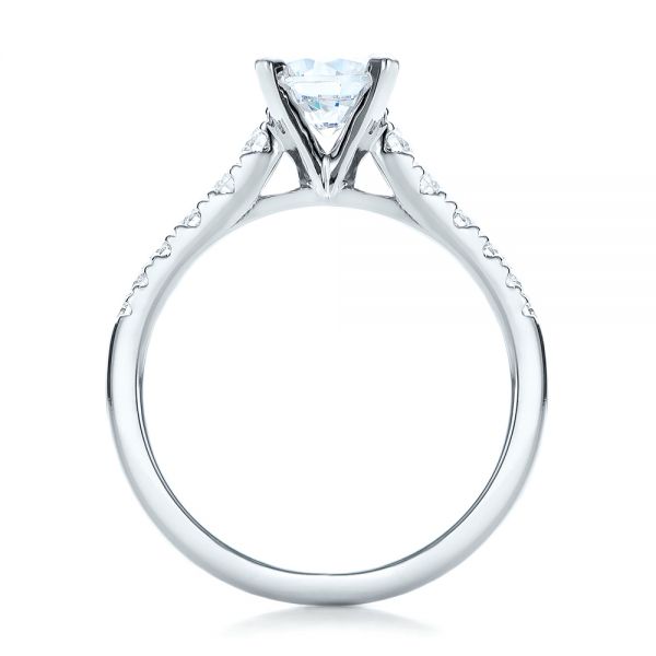 18k White Gold Classic Tapered Diamond Engagement Ring - Front View -  101022