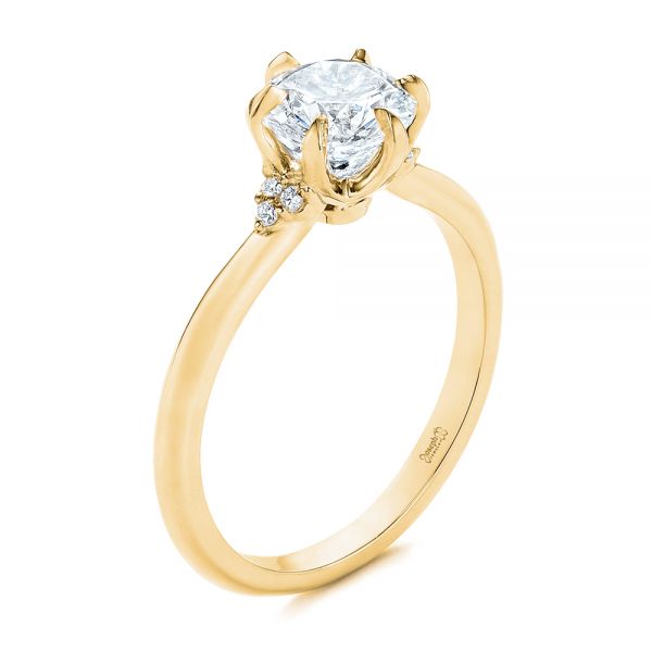 18k Yellow Gold 18k Yellow Gold Claw Prong Cluster Diamond Engagement Ring - Three-Quarter View -  105854