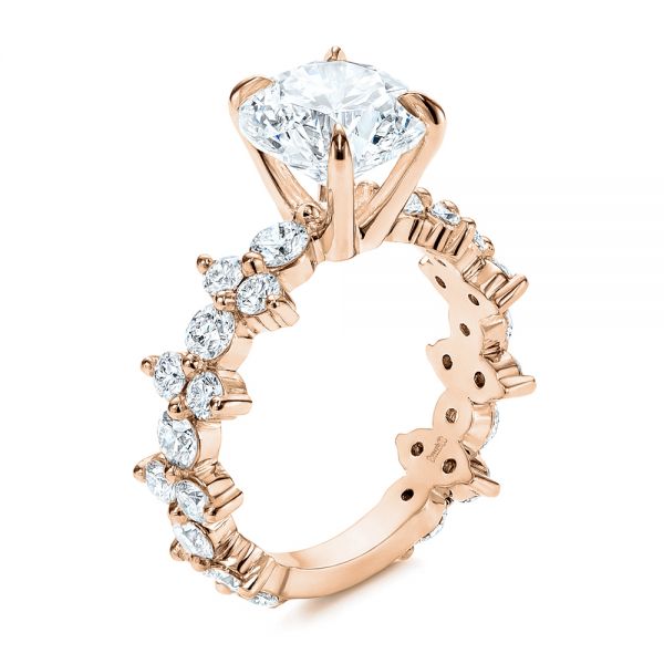 18k Rose Gold 18k Rose Gold Cluster Diamond Engagement Ring - Three-Quarter View - 106270