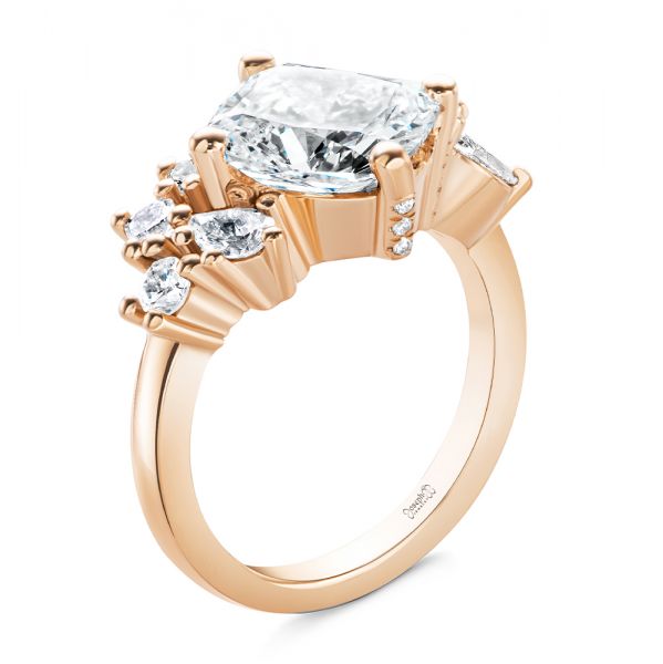 18k Rose Gold 18k Rose Gold Cluster Diamond Engagement Ring - Three-Quarter View -  107584