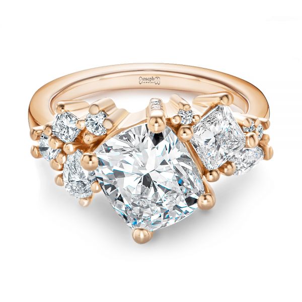18k Rose Gold 18k Rose Gold Cluster Diamond Engagement Ring - Flat View -  107584