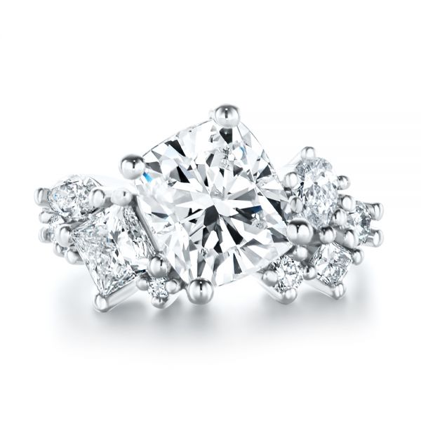 14k White Gold 14k White Gold Cluster Diamond Engagement Ring - Top View -  107584