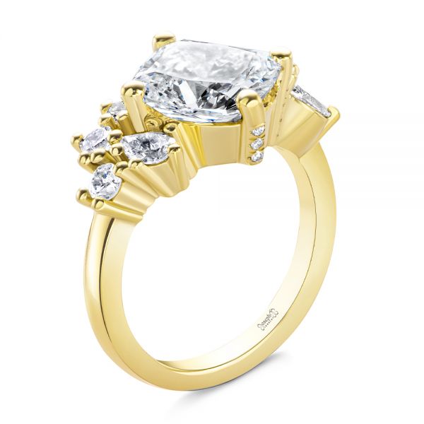 14k Yellow Gold Cluster Diamond Engagement Ring - Three-Quarter View -  107584