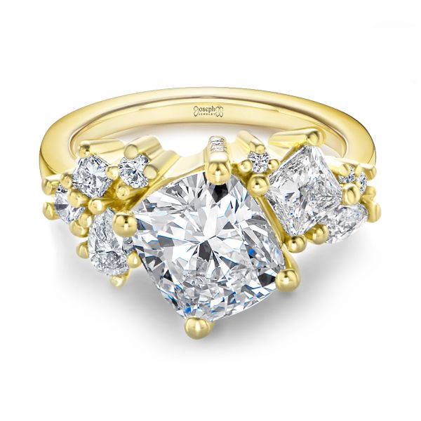14k Yellow Gold Cluster Diamond Engagement Ring - Flat View -  107584