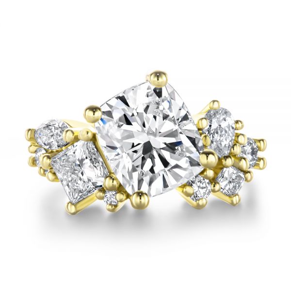 14k Yellow Gold Cluster Diamond Engagement Ring - Top View -  107584