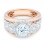 14k Rose Gold And 14K Gold Cluster Diamonds And Halo Two-tone Engagement Ring - Flat View -  102488 - Thumbnail
