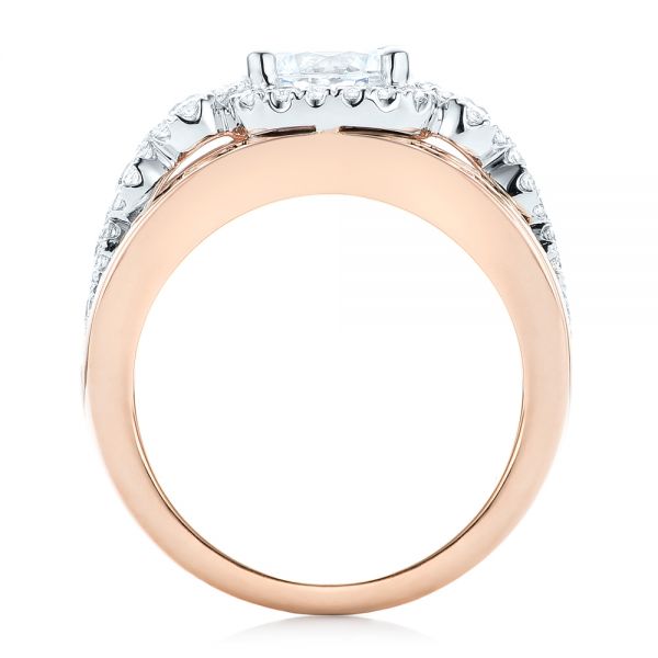 14k Rose Gold And 14K Gold Cluster Diamonds And Halo Two-tone Engagement Ring - Front View -  102488