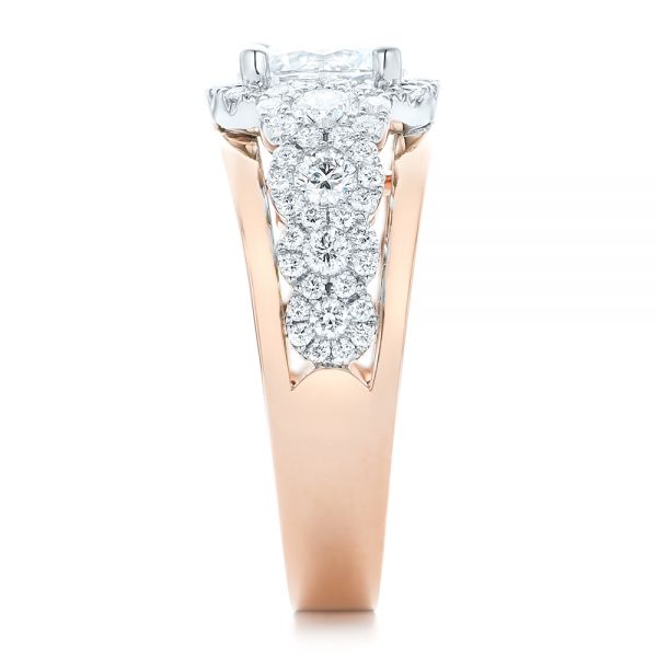 14k Rose Gold And 14K Gold Cluster Diamonds And Halo Two-tone Engagement Ring - Side View -  102488