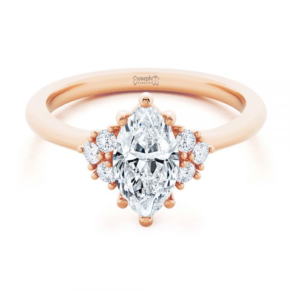 18k Rose Gold 18k Rose Gold Cluster Marquise Engagement Ring - Flat View -  107304