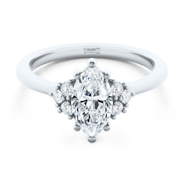 18k White Gold 18k White Gold Cluster Marquise Engagement Ring - Flat View -  107304