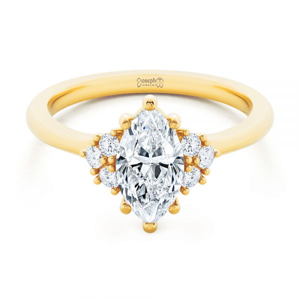14k Yellow Gold Cluster Marquise Engagement Ring - Flat View -  107304
