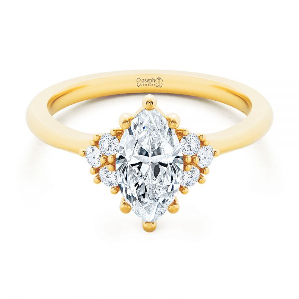 14k Yellow Gold Cluster Marquise Engagement Ring - Flat View - 107304