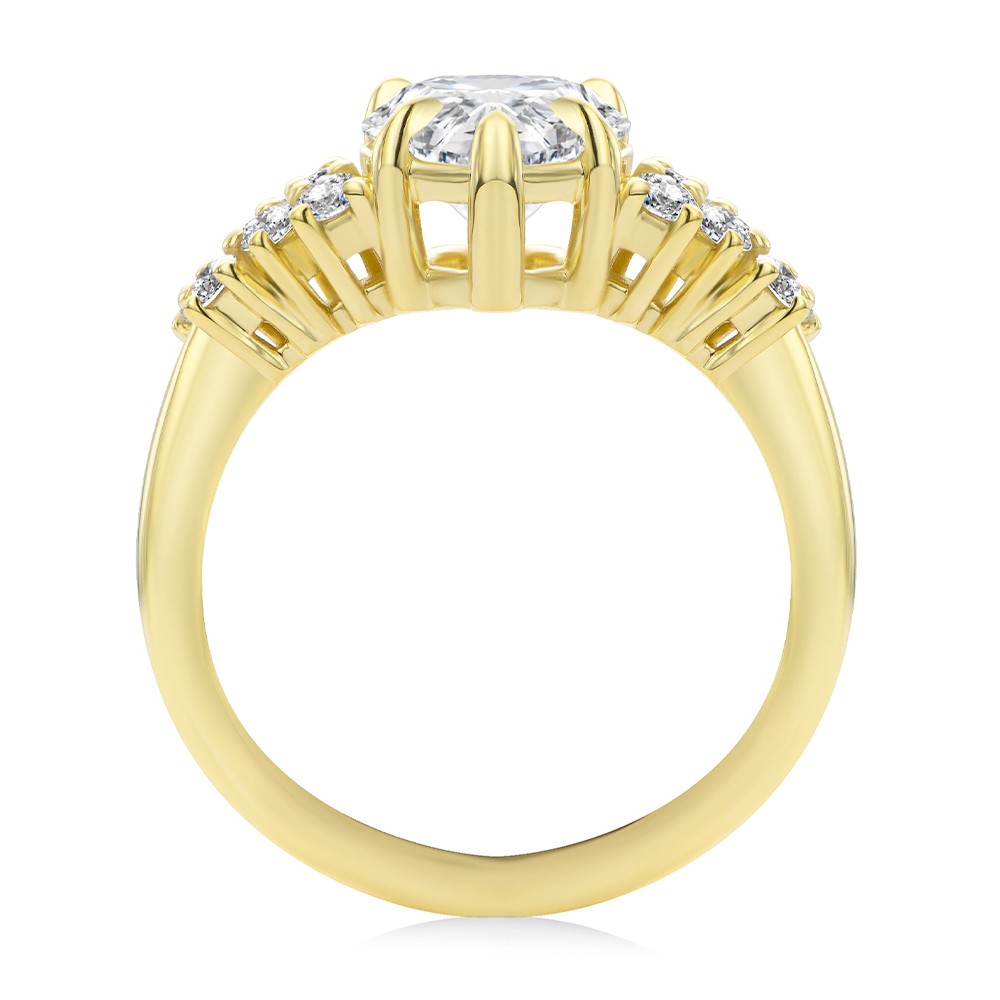 Cluster Pear Diamond Engagement Ring - Front view