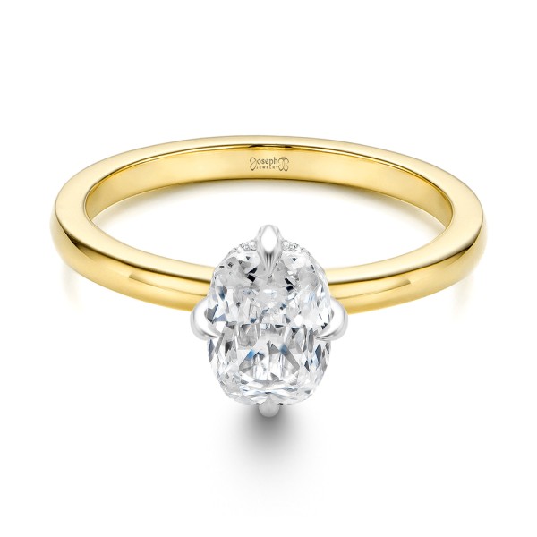 14k Yellow Gold Compass Set Elongated Cushion Cut Diamond Engagement Ring - Flat View -  107892 - Thumbnail