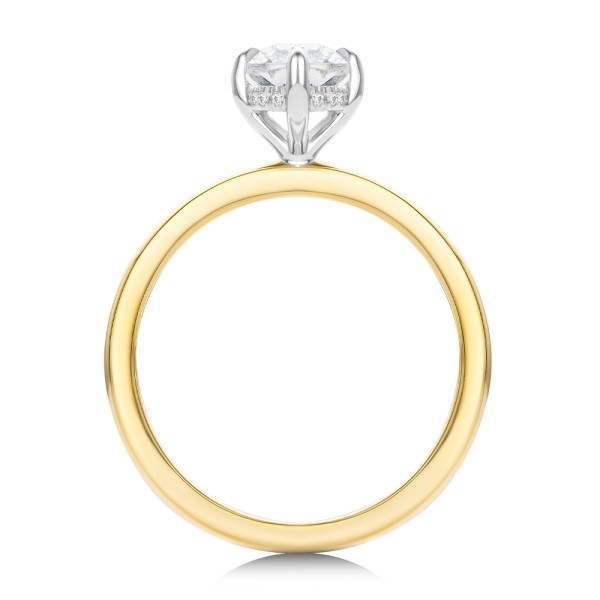 14k Yellow Gold Compass Set Elongated Cushion Cut Diamond Engagement Ring - Front View -  107892 - Thumbnail