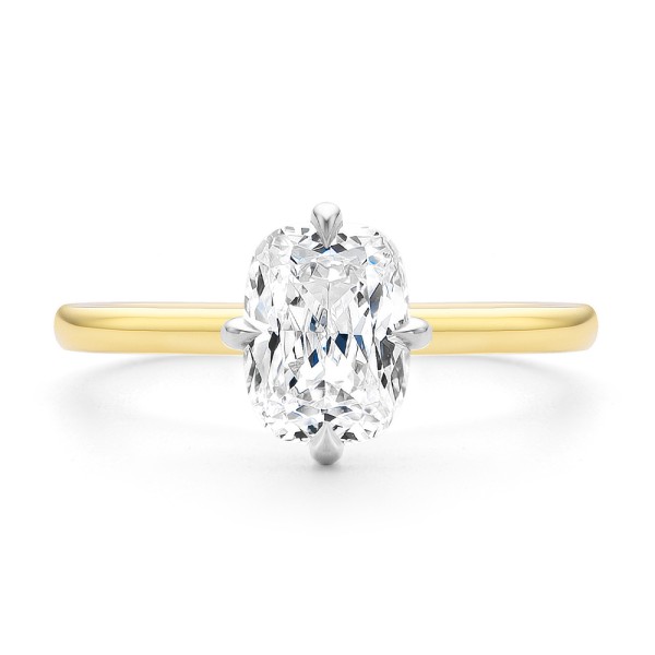 14k Yellow Gold Compass Set Elongated Cushion Cut Diamond Engagement Ring - Top View -  107892 - Thumbnail