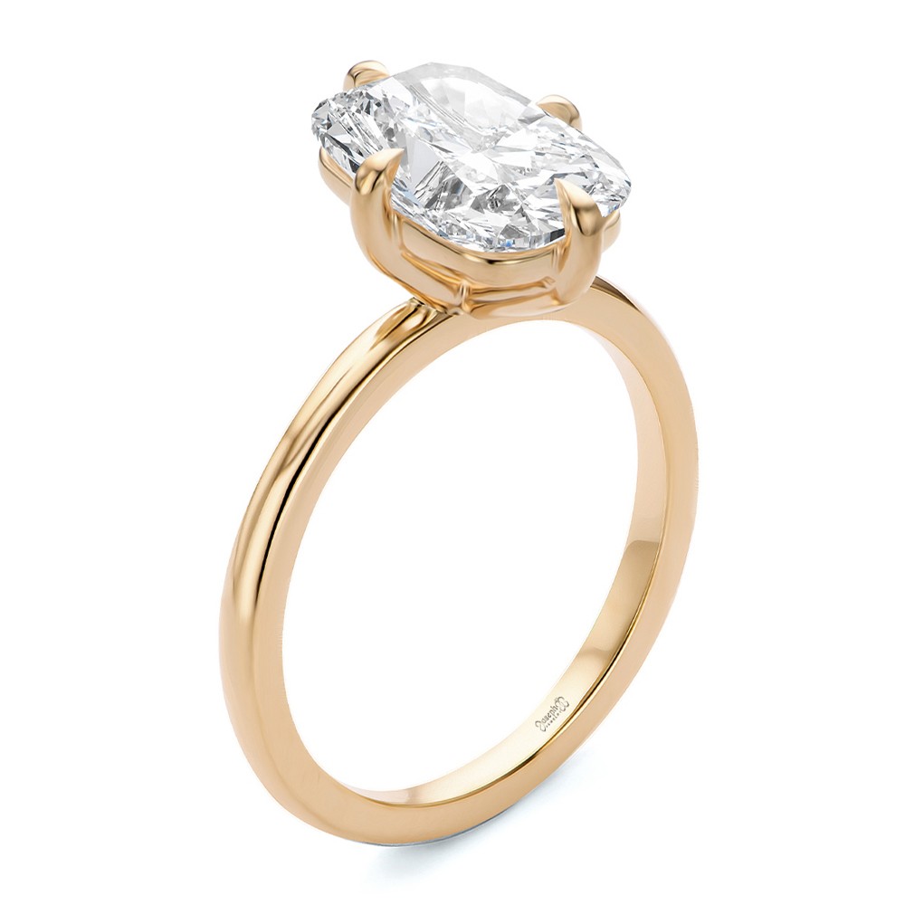 Compass Set Elongated Cushion Cut Solitaire Engagement Ring - Image
