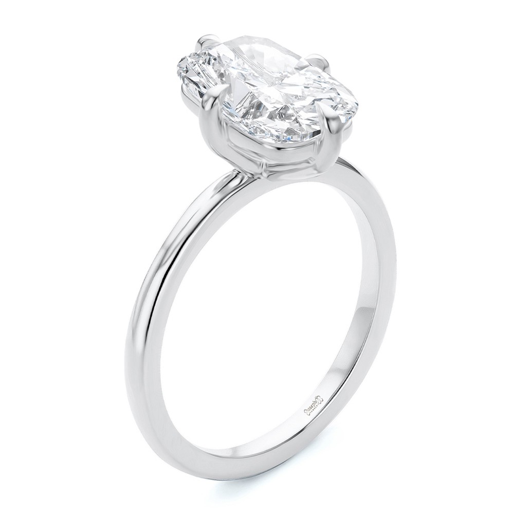 Compass Set Elongated Cushion Cut Solitaire Engagement Ring - Image