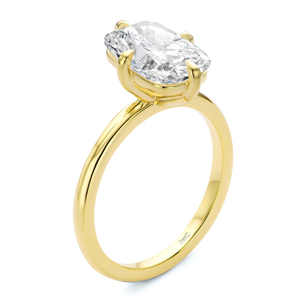 Compass Set Elongated Cushion Cut Solitaire Engagement Ring - Image