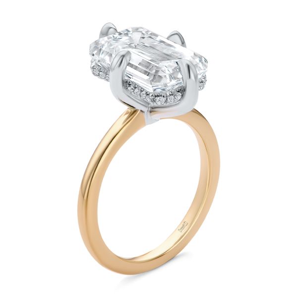 Compass Set Emerald Cut and Hidden Halo Diamond Engagement ring - Image