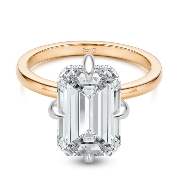 14k Rose Gold And Platinum 14k Rose Gold And Platinum Compass Set Emerald Cut And Hidden Halo Diamond Engagement Ring - Flat View -  108177 - Thumbnail