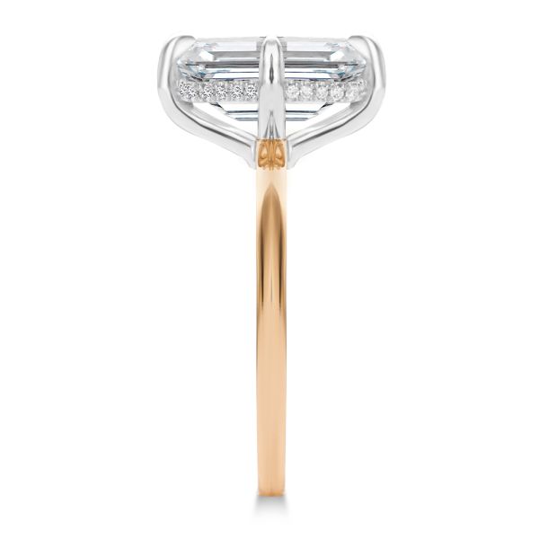 14k Rose Gold And Platinum 14k Rose Gold And Platinum Compass Set Emerald Cut And Hidden Halo Diamond Engagement Ring - Side View -  108177 - Thumbnail