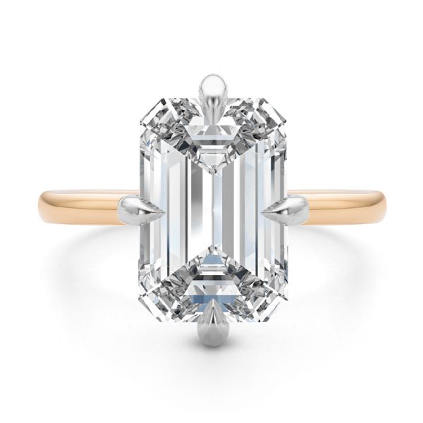 14k Rose Gold And Platinum 14k Rose Gold And Platinum Compass Set Emerald Cut And Hidden Halo Diamond Engagement Ring - Top View -  108177 - Thumbnail