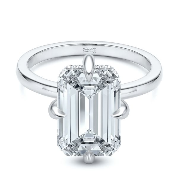 14k White Gold And Platinum 14k White Gold And Platinum Compass Set Emerald Cut And Hidden Halo Diamond Engagement Ring - Flat View -  108177 - Thumbnail